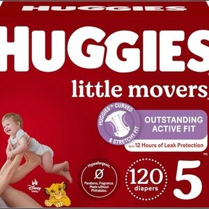 120 Pack Huggies Little Movers Diapers Size 5